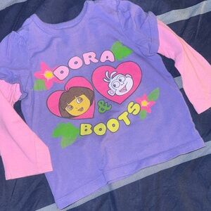 Forever Collectibles Purple and Pink Dora & Boots Long Sleeve Tee